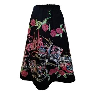 Basil & Maude Beaded New York City Red Rose Black Full Skirt Size 6